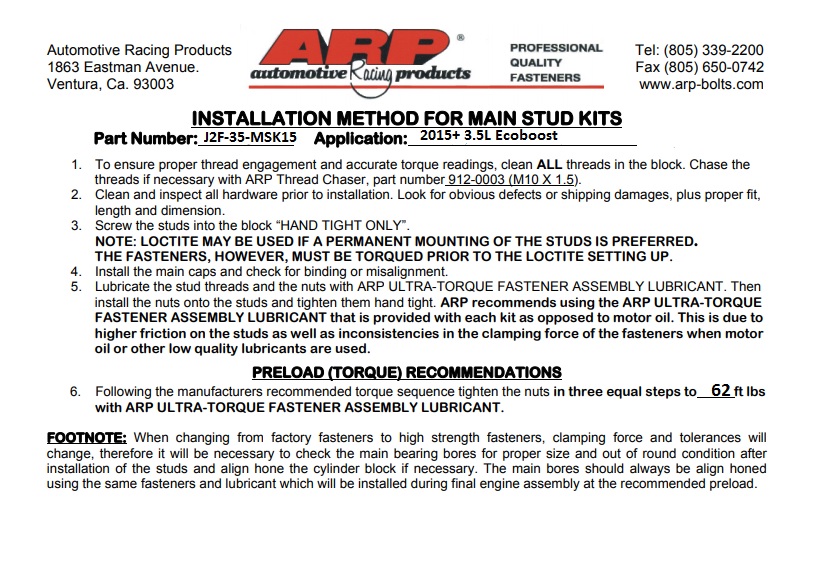 Arp 12 Point Main Stud Kit J2 Fabrication